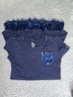 1989 Place Girls S 5/6 Dressy Summer Dress Navy Blue With Sequin Pocket & Ruffle — photo 4