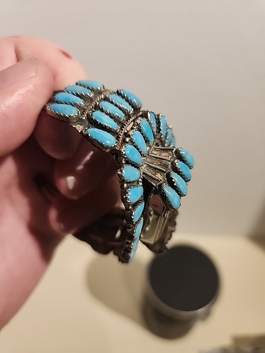 Larry Moses Begay LMB Navajo 925 Sterling Silver Turquoise Cluster Cuff Bracelet - Picture 16 of 20