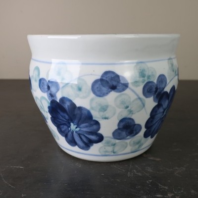 Vintage chinesischer blau weiß Keramik Blumen Pflanztopf Übertopf