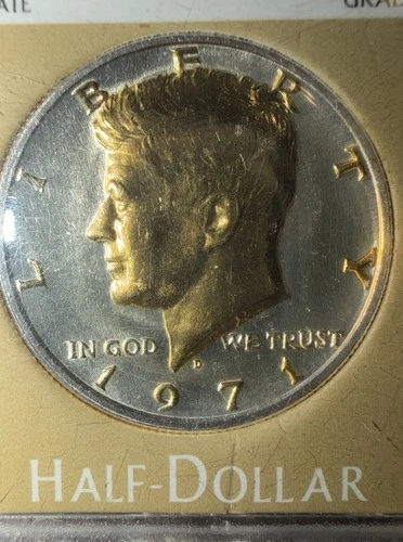 1971 TWO TONED Uncirculated & Shiny Kennedy Half Dollar Coin