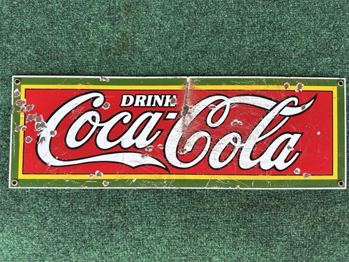 Vintage 18” X 6” Drink Coca-Cola Porcelain Metal Sign Dated 1989