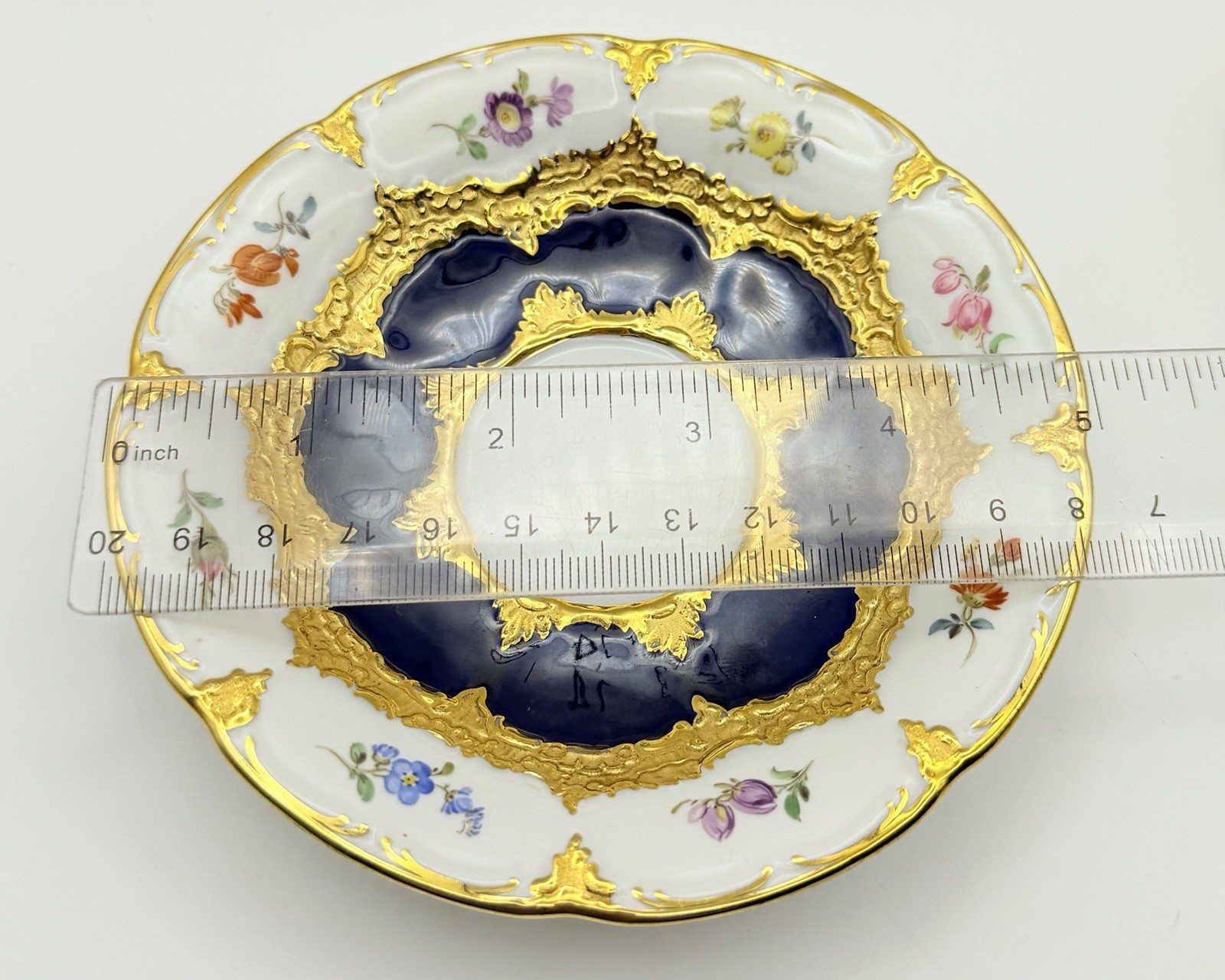 Antique Meissen Cobalt Blue Gold Floral B-Form Demitasse Cup & Saucer; Teacup