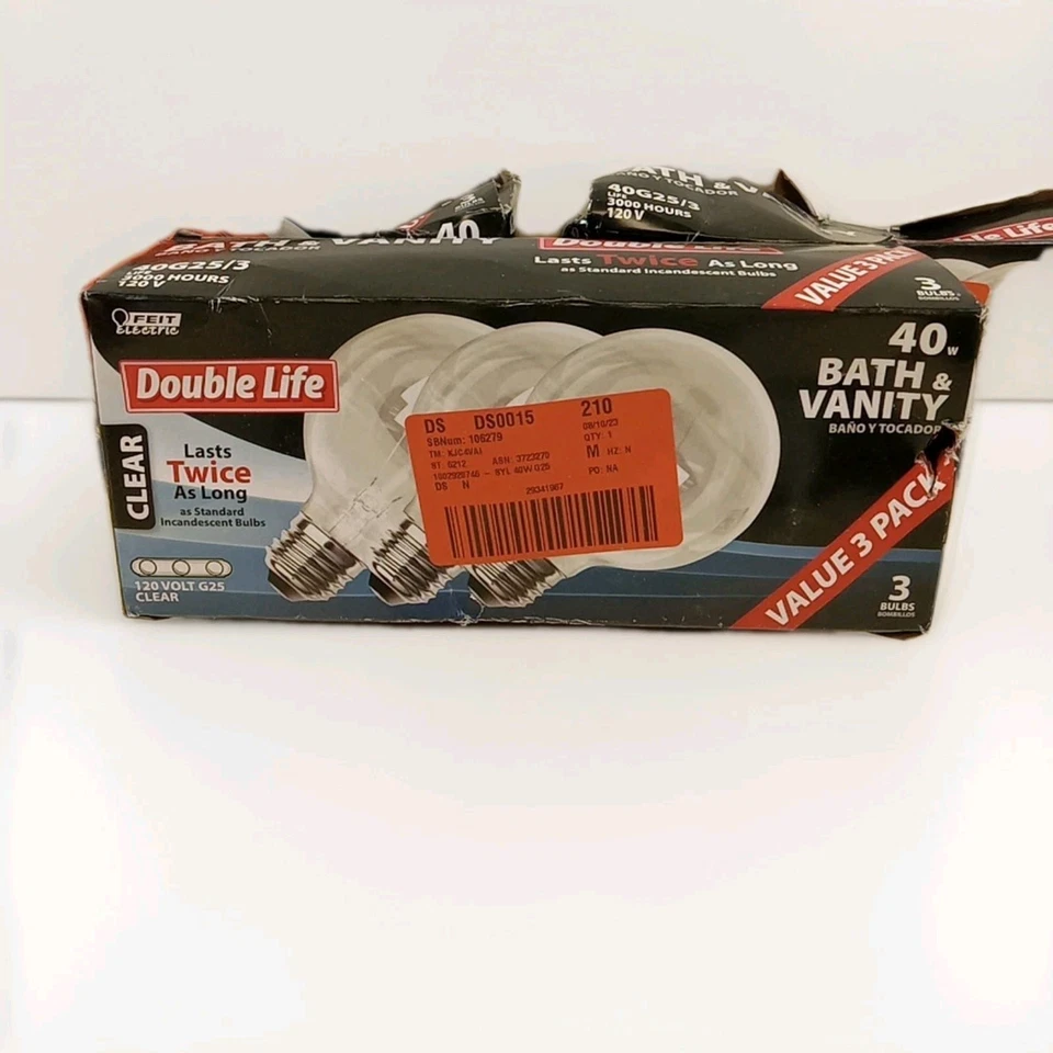 3PK Feit Electric 40-Watt Long Life Bath & Vanity Lights 3/Pack Total 9 Bulbs.60 - Image 2 of 3