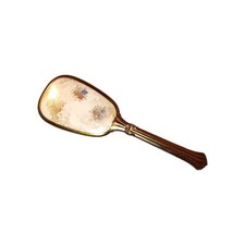 Vintage Mid Century Gold Tone Hair Brush Floral Enamel Inlay Nylon Bristle USA