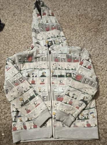 Boys Gray Peanuts Snoopy Charlie Brown Comic Print Full-Zip Hooded Hoodie