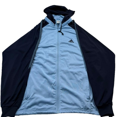 Adidas Track Jacket in Light Blue and Navy with Hood - Size M