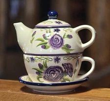 Barnes & Noble Nesting Cafe "Tea for One" Stoneware Pot/Cup/Lid/Plate Tea Pot