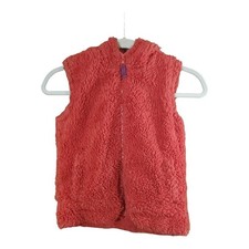 Mini Boden Full Zip Hooded Sherpa Fleece Vest in Red Outdoor Cozy Girls' 7-8Y