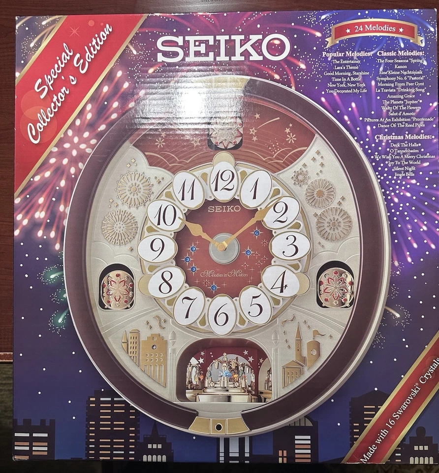 精工Melodies In Motion挂钟圣诞音乐24首歌曲施华洛世奇QXM574BRH — 第 2/4 张图片