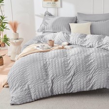 Light Grey Duvet Cover King Size, Ultra Soft 3-Piece Seersucker Duvet Cover S...