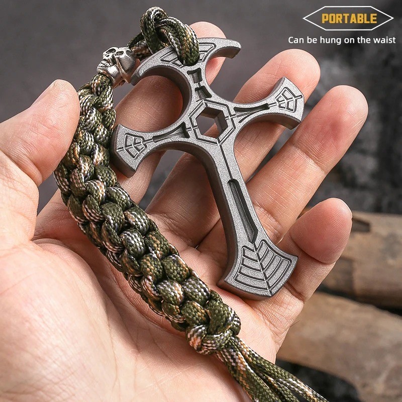 Edc Tactical Defense Cross Pendant, Self-Defense Cool Equipment, Outdoor Camping