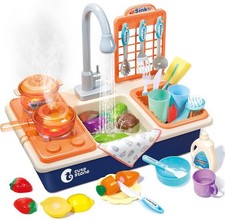 CUTE STONE Pretend Play Kitchen Sink Toys with Play Cooking Stove, Pot and Pan w