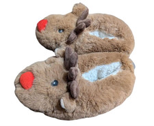 New Rudolf the Reindeer Fluffy Womens Slide Slippers Brown 10"