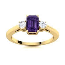 Emerald Cut Natural Amethyst Sterling Silver New Three-Stone Ring Jewelry