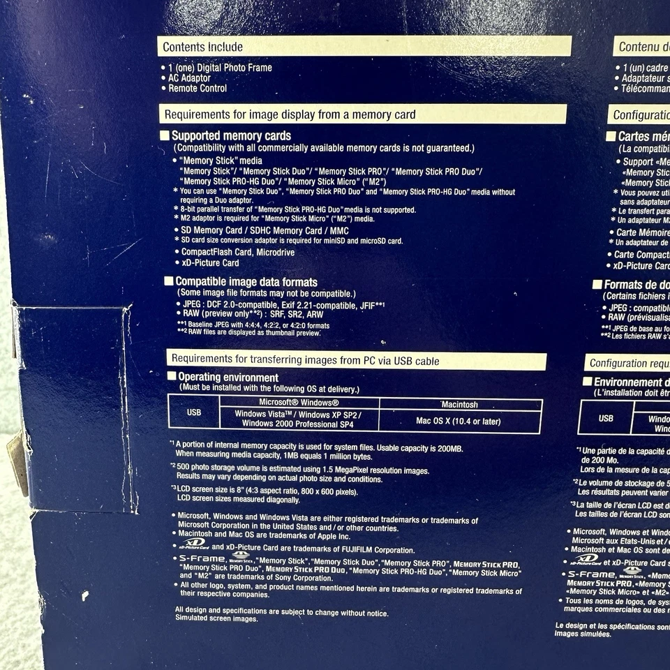 Sony 8” Digital Photo Frame DPF-D80 with Remote Control Power Cable NEW - Image 3 of 4