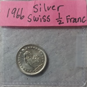 1966 Switzerland Silver 1/2 Franc 0.835 Fine KM#23B Variety B