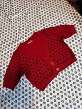 Red and black Heart-Print V-Neck Cardigan Sweater kids
