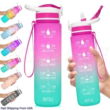 Sports Motivational Drinking Water Bottle With Time Marker 32 Oz BPA Free