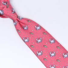 Vineyard Vines Silk Necktie Boys Pink Light Blue Crab Green Print Tie USA