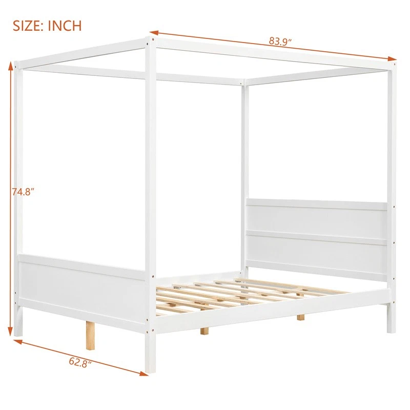 Queen Size Canopy Bed with Headboard and Footboard,Slat Support Leg,White - Image 2 of 4