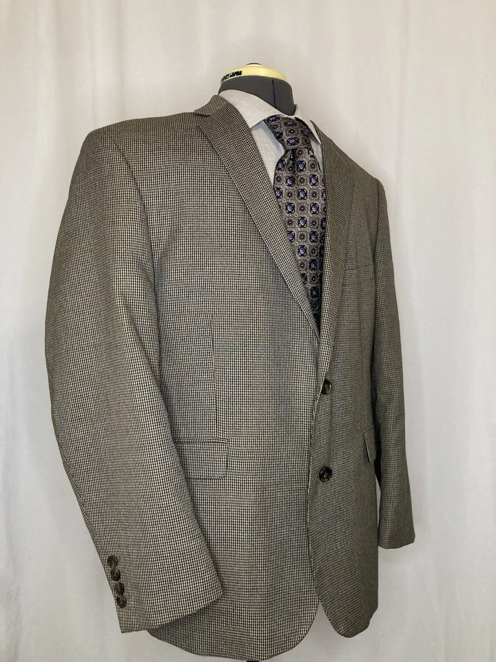 Adolfo Mens Sport Coat Blazer Suit Jacket 42S 46" Beige Houndstooth 2 Button - Image 4 of 4