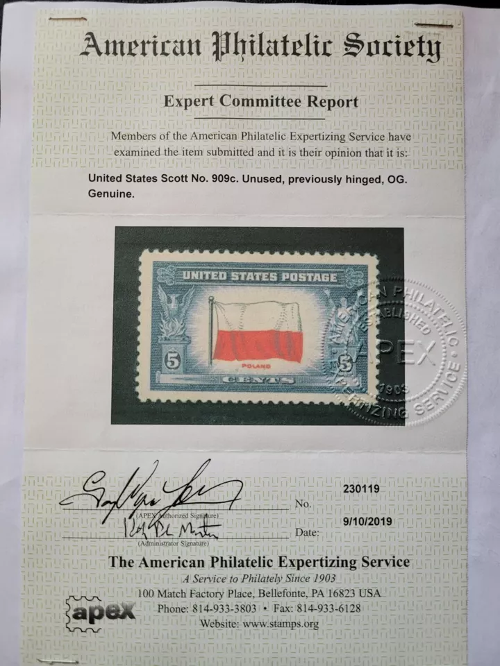 United States #909c MLH, 1943 Occupied Nations Reverse Printing, 2019 APEX Cert - Image 3 of 4