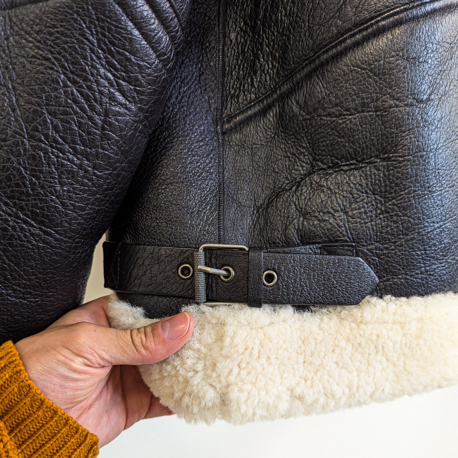 ZARA SRPLS 100percent Leather Shearling Jacket LARGE black aviator bomber edition L 42 image 7