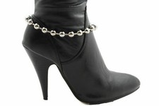 Women Boot Bracelet Silver Metal Chain Mini Balls Bling Anklet Charm Biker Rock