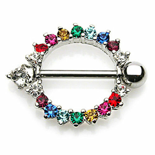 Piercing capezzoli Gay Pride arcobaleno scudo cristalli colorati piercing capezzolo - Foto 1 di 1