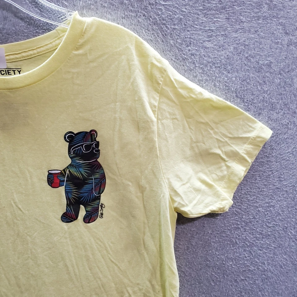 Camiseta Riot Society Hombre Grande Oso Amarillo Gráfico Solo Copa Calce Ajustado Foto 2 de 4