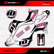 White & Pink Crf110 Shift Racing Graphics kit fits Honda 2019-2025 decal 19-25