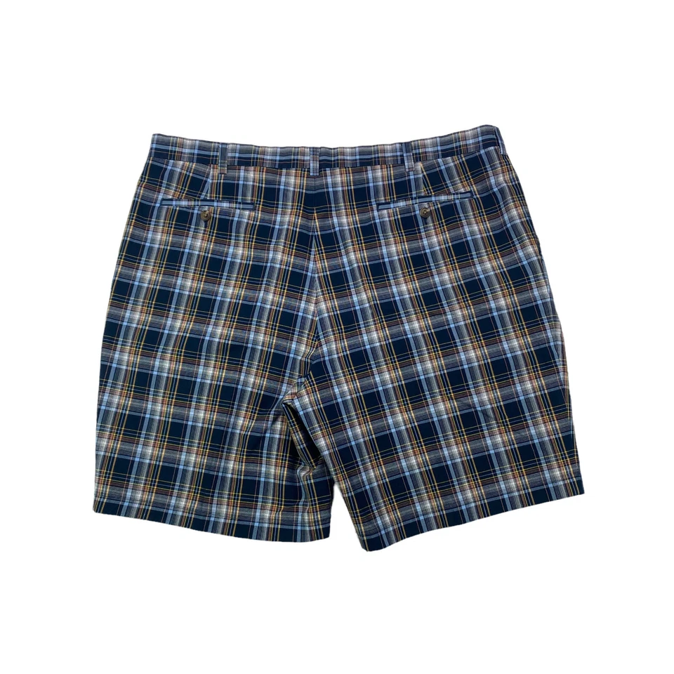 Roundtree & Yorke Gold Label Flat Front Shorts Mens Size 42 Navy Blue Plaid - Image 2 of 4