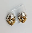 Vintage Miriam Haskell Gold Tone Faux Pearl Ornate Clip On Earrings Signed