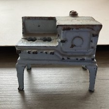 Vintage Cast Iron Toy Stove Oven Dollhouse Miniature 2 1/4  By 2   Light Blue