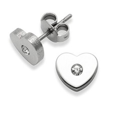 Stainless Steel Heart Shaped Stud Earrings w/Faceted Rhinestones