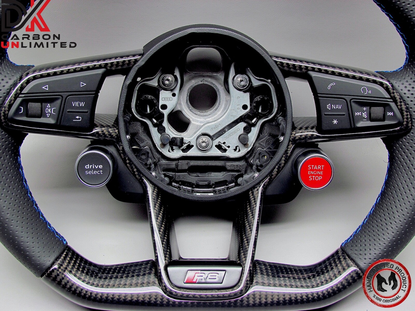 Audi R8 4S TT RS 8S Ara Blue Ring Perforated Leather Carbon Steering Wheel v2