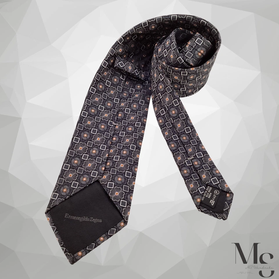 ERMENEGILDO ZEGNA Gray Floral Luxury Silk Tie Made In Italy W: 3.5" EX COND - Image 2 of 4