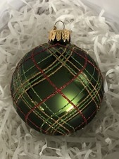 Green Plaid Glass Christmas Bauble