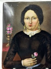 Antike KPM Berlin Porzellan Bildplatte Biedermeier Gem&auml;lde Rosen Dame um 1850