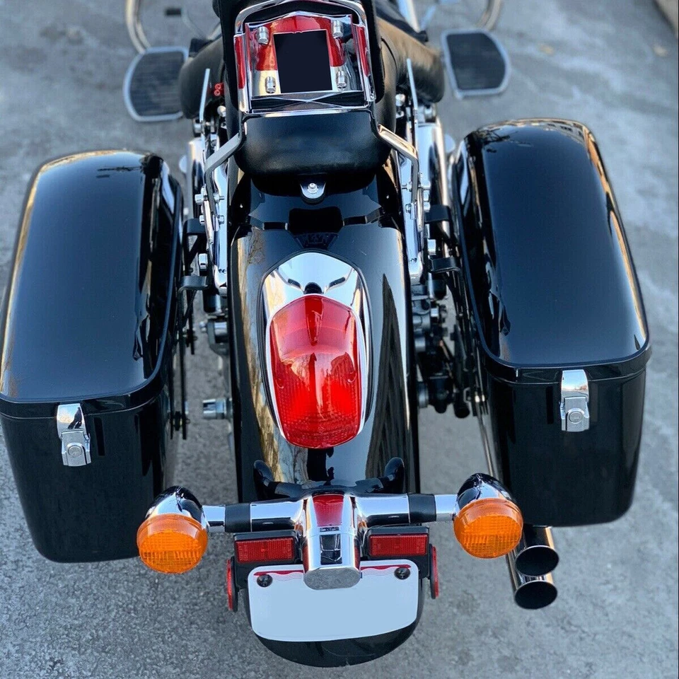 Black Large Hard Saddle Bags For Motorcycle Kawasaki Vulcan 1500 Cruiser Trunk - Image 3 of 4