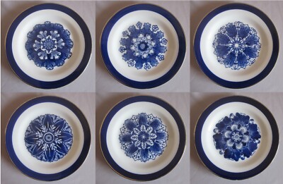  6 Salad Plates Bombay Company Asian Garden Pattern Platinum Trim Florals 7 7/8''