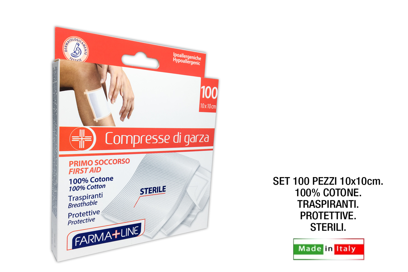 COMPRESSE DI GARZA CM.10x10 SET 100 PEZZI FARMALINE