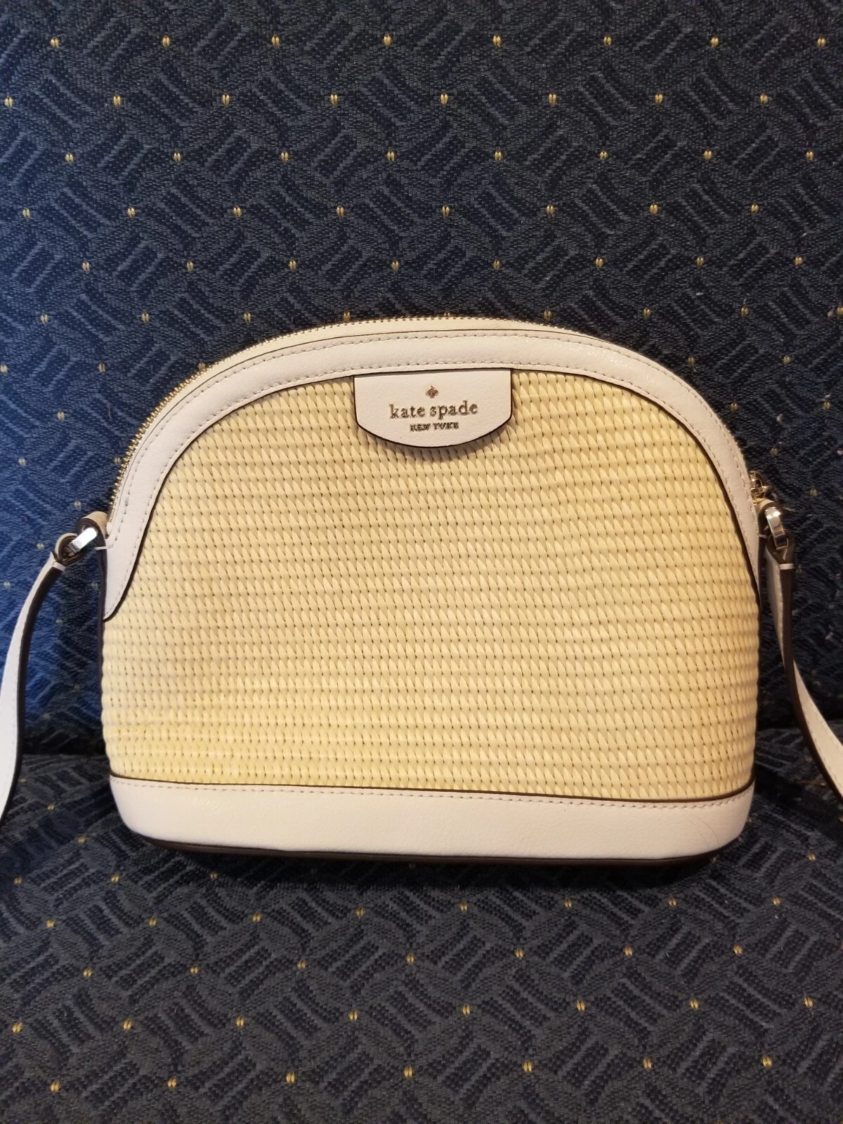 Borsa Kate Spade New York tracolla Sylvia cupola di paglia avorio bianco regolabile