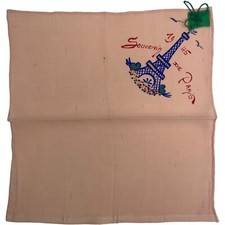 Vintage 1945 Souvenir of Paris Eiffel Tower Hankie Handkerchief WWII GI Pink 10"