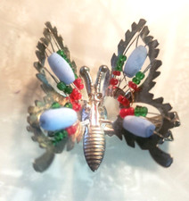 Glass Beaded Trembler Butterfly Hair Clip Silver Tone Accessory Vintage