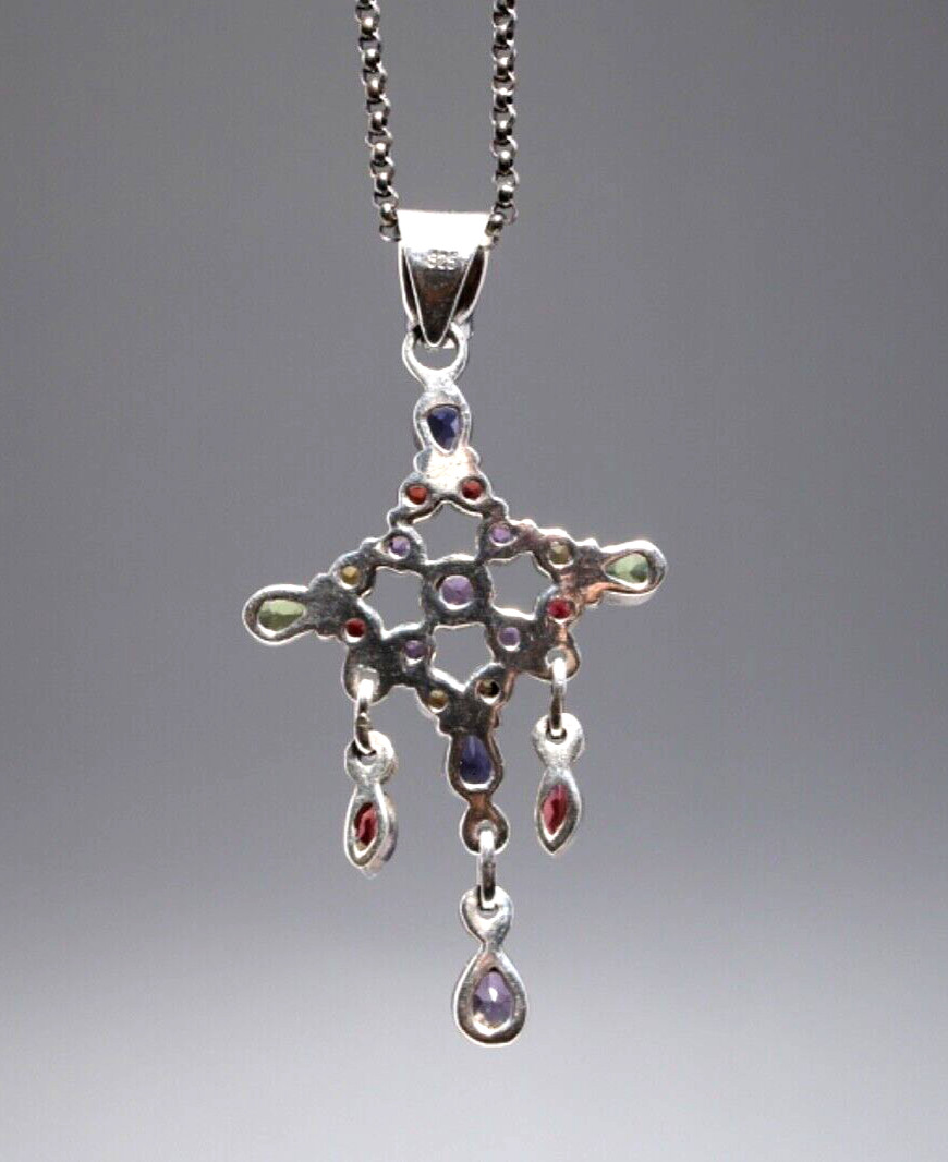 Vintage 925 Multi Gemstone Dangling Sterling Silv… - image 6