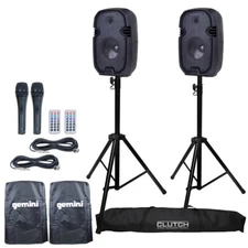 8" Powered Active Portable Bluetooth DJ Party Pro Audio Speakers Pair w Stands