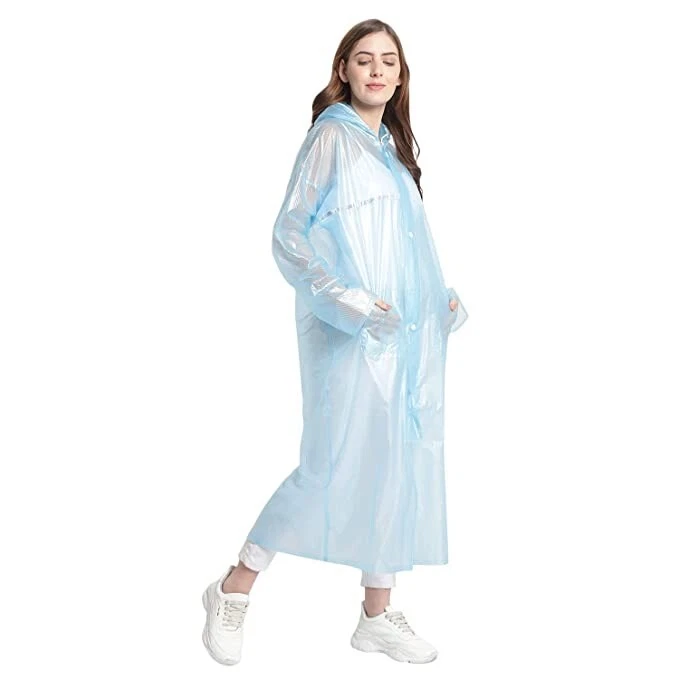 Unisex Transparent Zig-Zag Raincoat – Blue | Size XL | Lightweight with Hood 2PC - Image 4 of 4