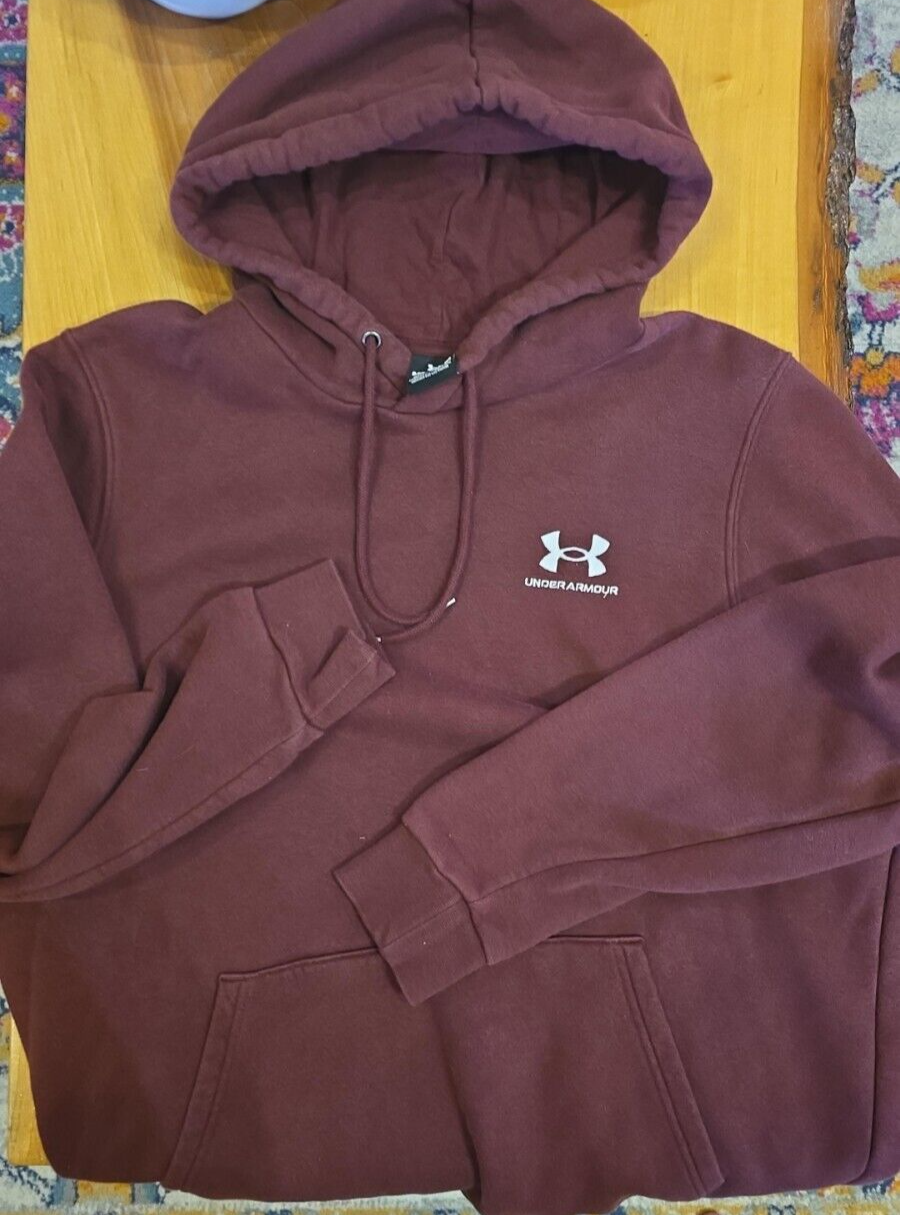 Under Armour Mens Dark Maroon Hustle Fleece Hoodie Sweatshirt Size Med