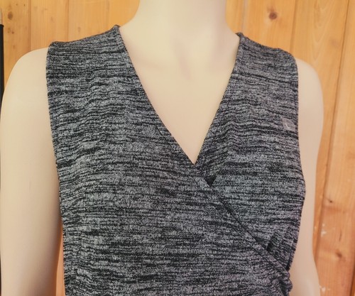 41 Hawthorn Gray Sleeveless Sheath Dress Womens Sz L Wrap Neck Ruched Sides - Picture 16 of 21